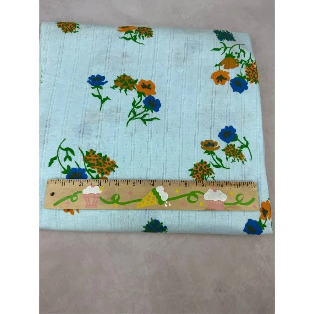 Vintage 1970s Floral Fabric Flower Power Mod MCM Pointelle Knit 50x96”